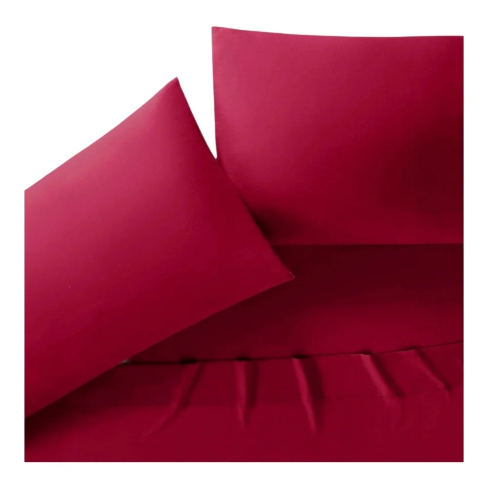 Twin Sheet Set 3-Piece Burgundy Pillowcase, Fitted & Flat Hypoallergenic NWT